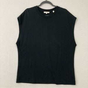 Vince Black Round Neck Sleeveless Stretch Minimalist Pima Cotton Top XL